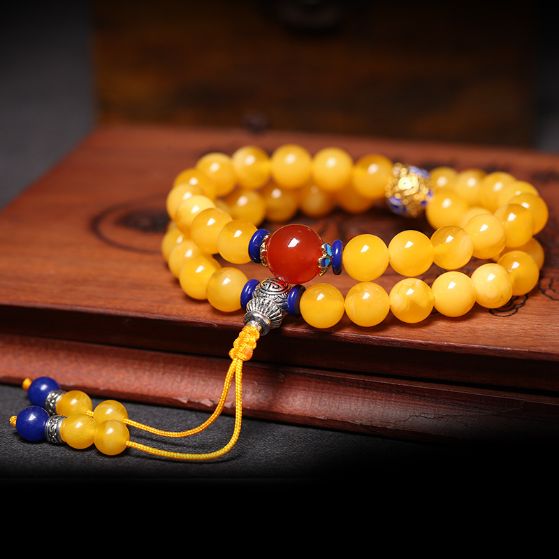 直播蜜蜡手串男女款白花蜜108颗佛珠手链琥珀多圈手串项链