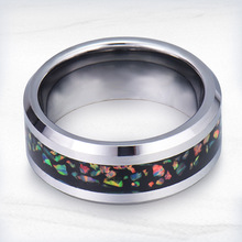亚马逊欧美男女士钨钢戒指钢色镶火彩欧泊创意时尚不锈钢饰品手饰
