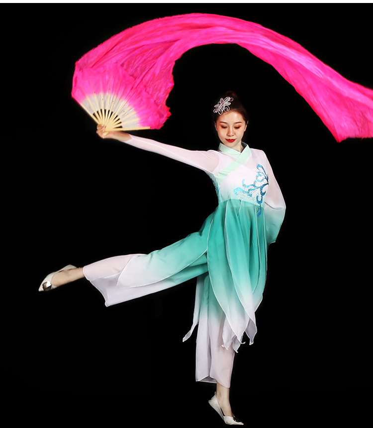 长绸扇舞蹈扇子跳舞扭秧歌广场舞双面渐变色成人演出表演加长扇子