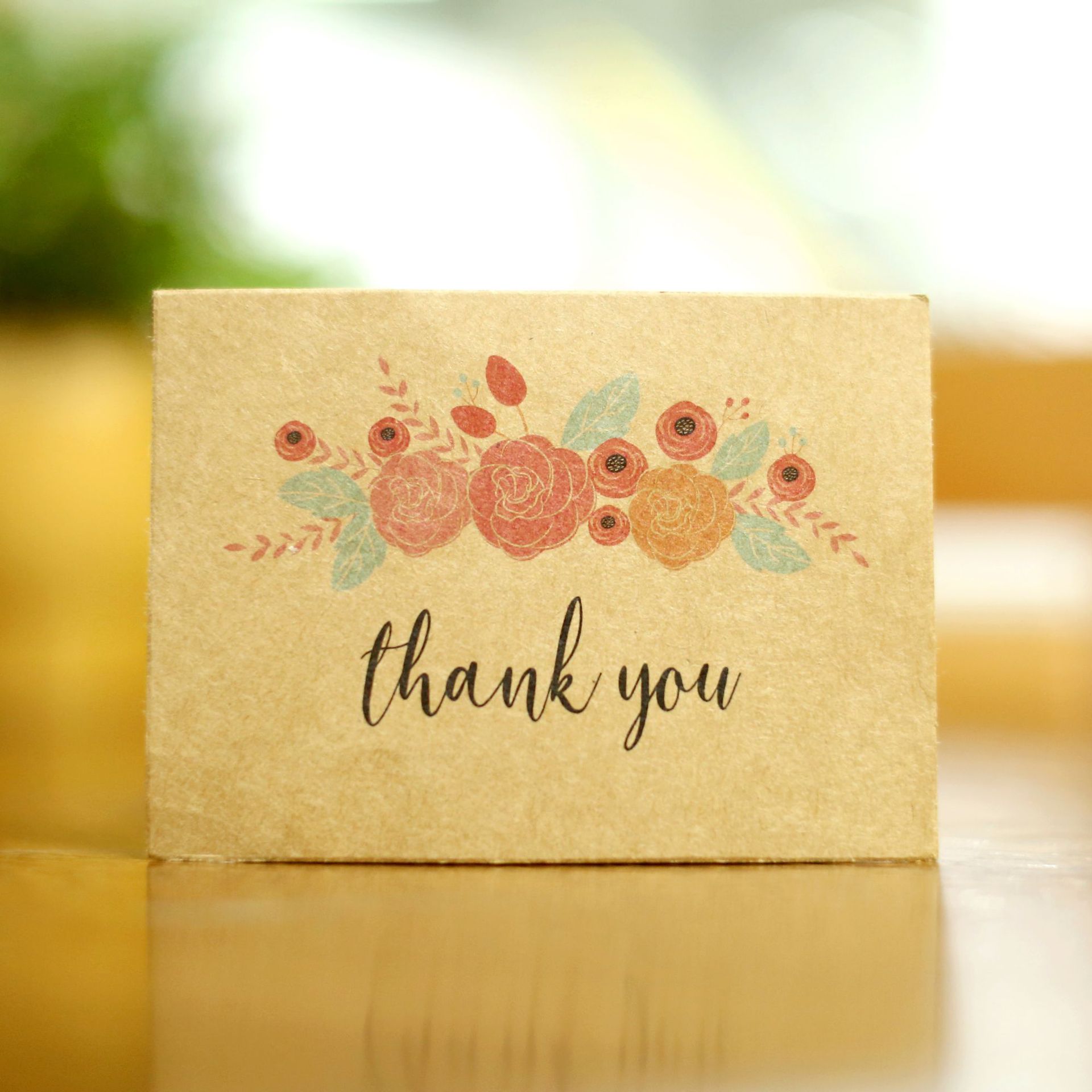 厂家供应简约复古彩印牛皮纸感谢卡新款创意感恩节祝福留言小卡片