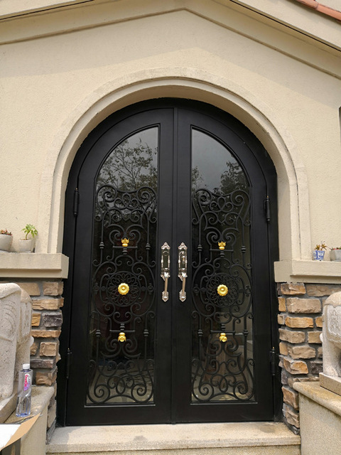 厂家定制别墅玻璃入户门定制锻打铁艺入户门铁艺进户门铁艺门窗