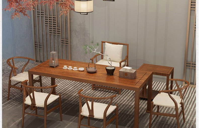 新中式茶桌椅组合 原木色办公室喝茶桌子 现代茶楼功夫茶台泡茶桌