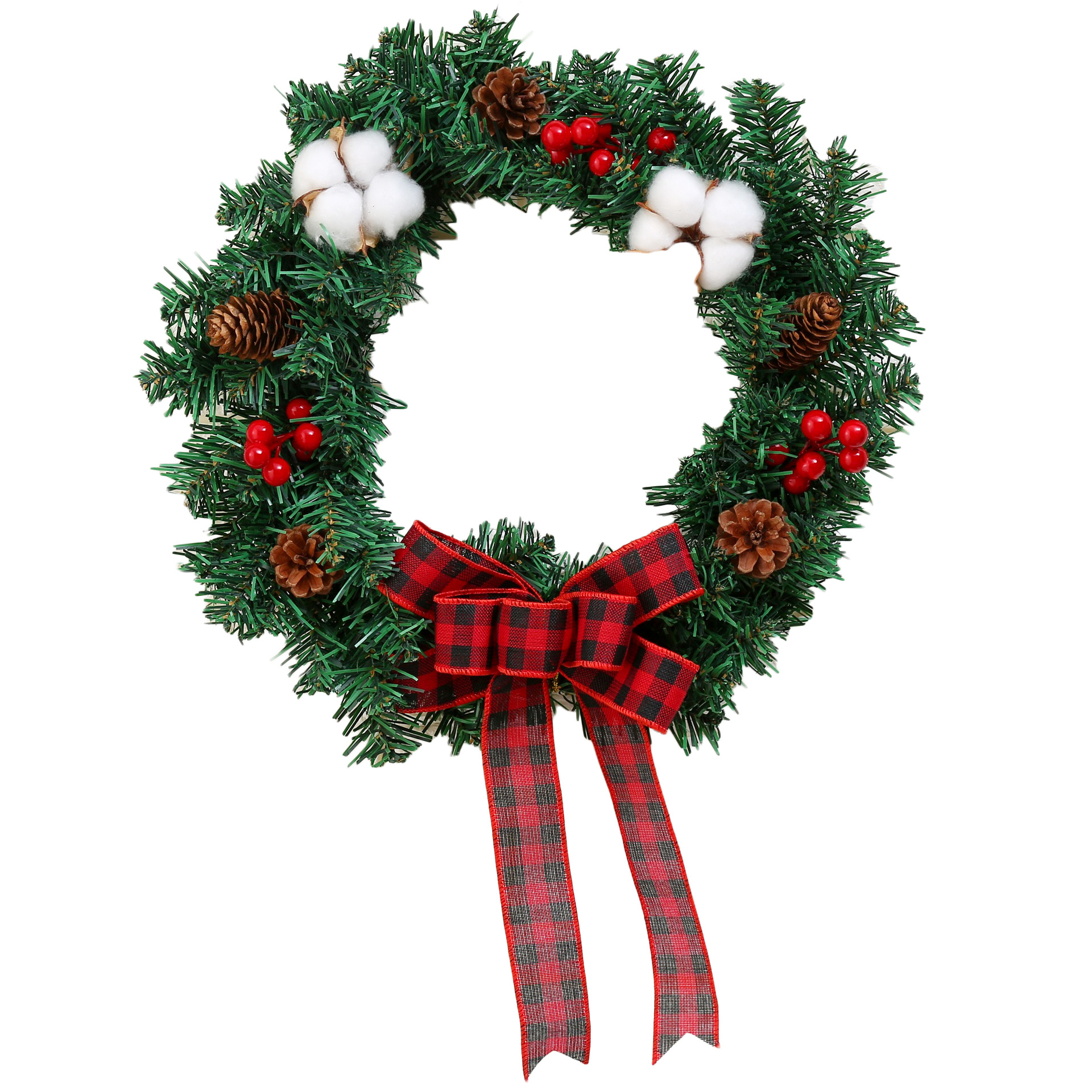 跨境热卖 藤圈 pvc圣诞花环30cm 圣诞门挂 商场橱窗装饰品 ins风