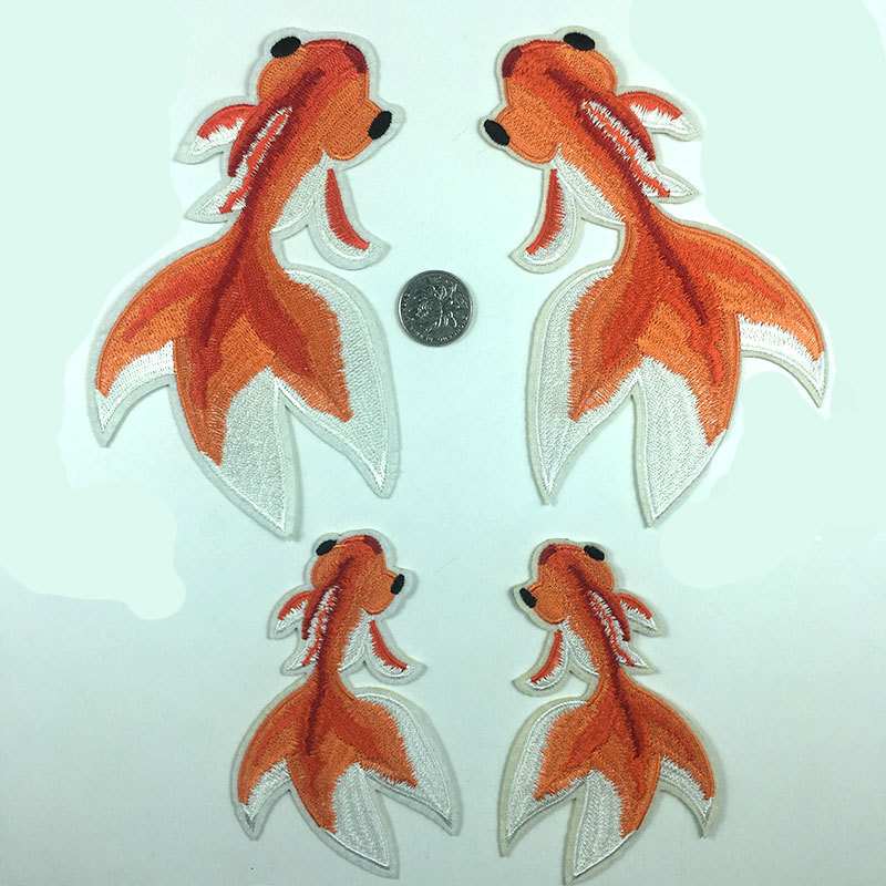 服装衣服刺绣布贴 精美金鱼鲤鱼小鱼书包床单绣花破洞diy补丁贴片