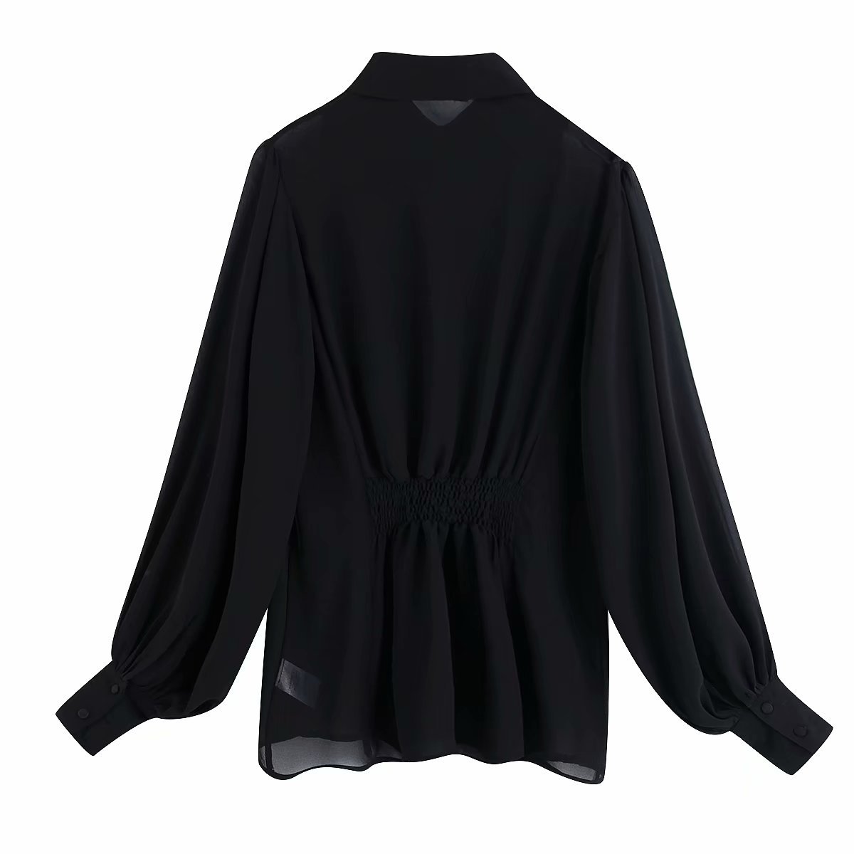 秋冬新款欧美女装时尚纯色宽袖褶皱单排扣翻领衬衫上衣c8214