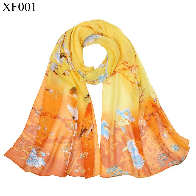 New Fashion Printed Silk Scarf Female Rose Butterfly Chiffon Scarf Shawl Korean Ornament Long Strip Small Silk Scarf