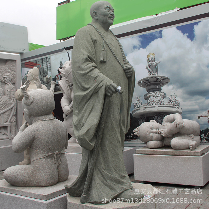 石雕青石法师雕塑 石头石材雕像寺庙景区园林和尚师傅人物摆件