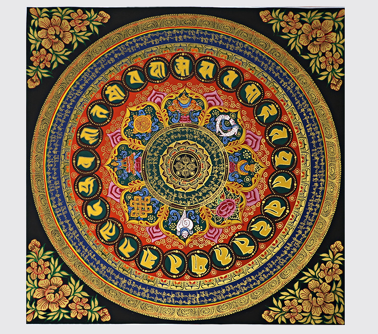 批发唐卡装饰画西藏手绘六字真言尼泊尔瑜伽房装饰背景墙挂画大号