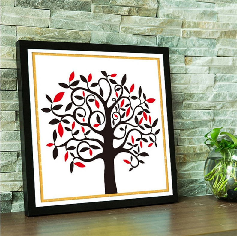 厂家直销一件代发2019新款精准印花十字绣简约幸福树线绣客厅小幅