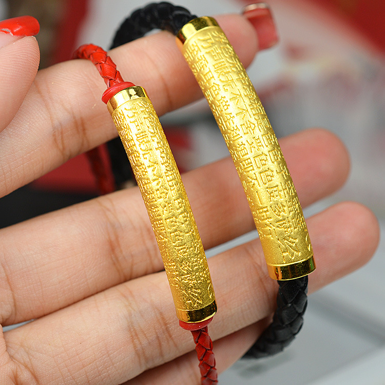 3d硬金手链六字真言大明咒管法器手串念珠 足金心经路路通转运珠