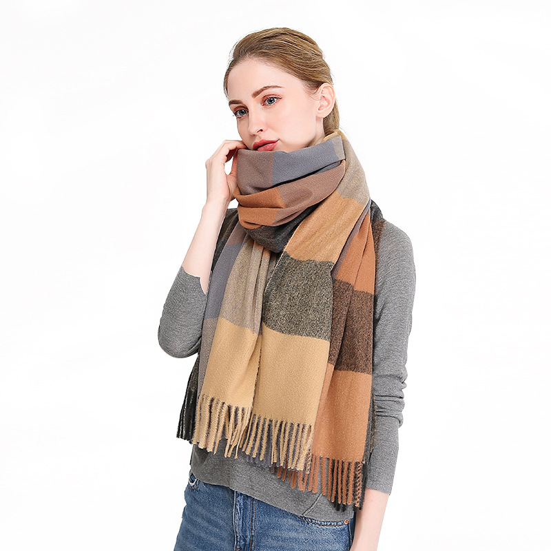 Scarf Winter Korean Style All-Match Artificial Cashmere Scarf Warm Thickened Plaid Shawl Scarf Outdoor Travel Accessories