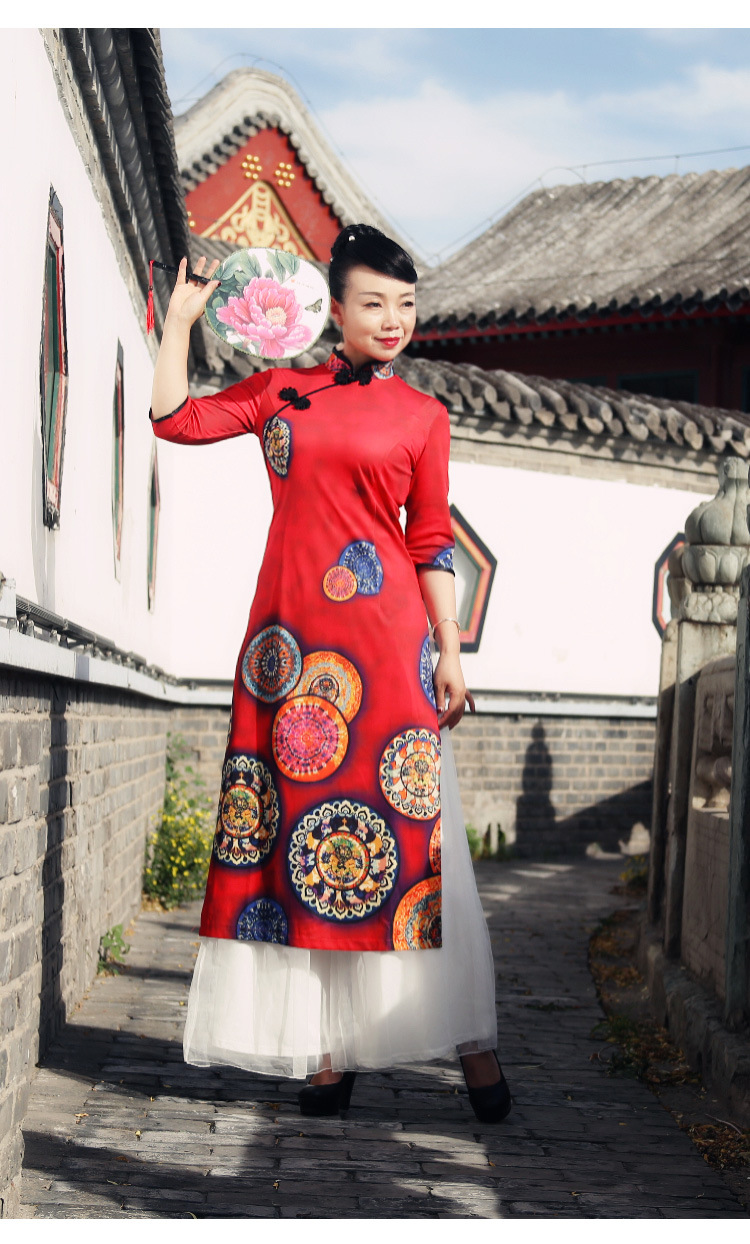 广场舞服装旗袍新款套装中老年走秀改良旗袍跳舞蹈演出服一件代发