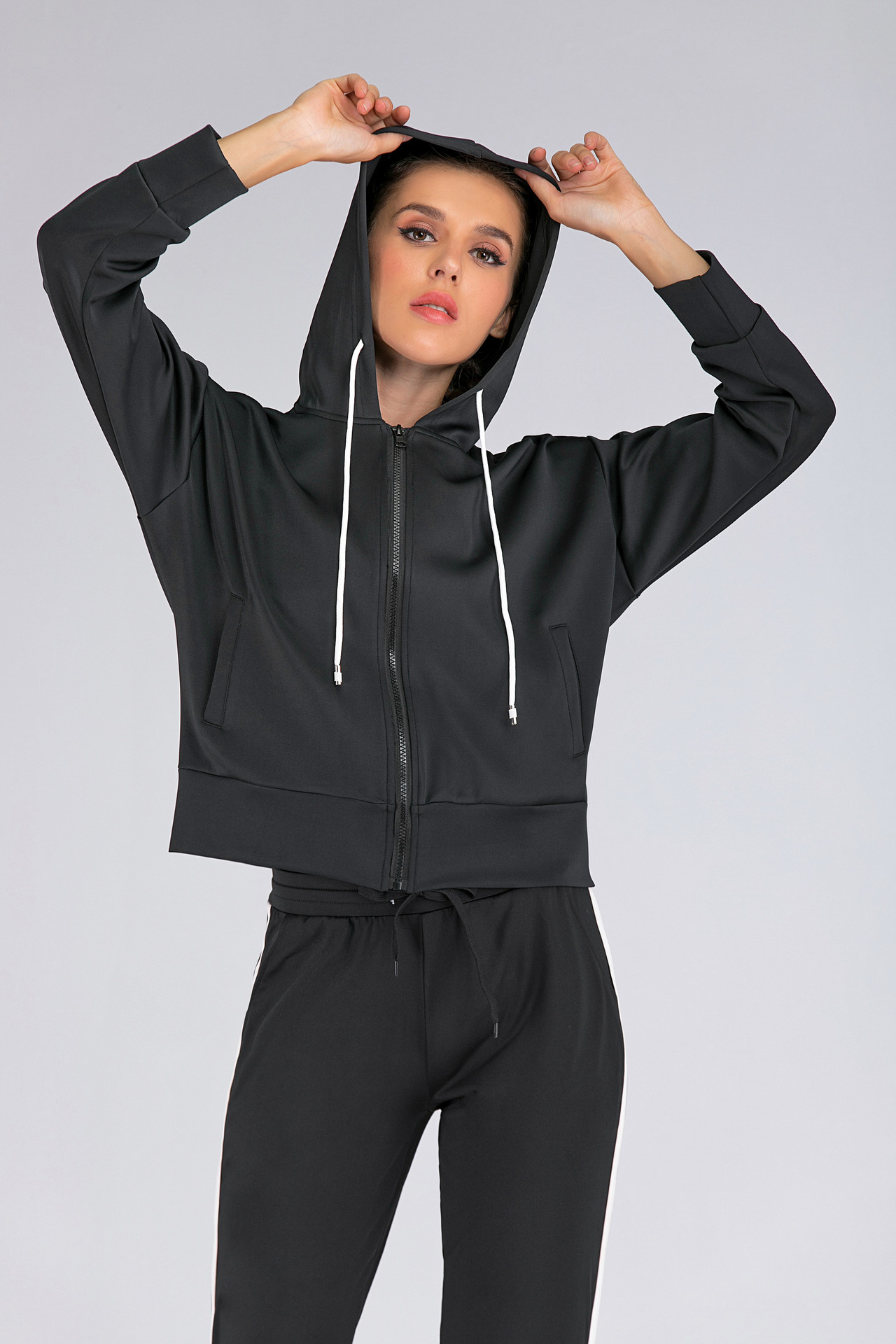 2019原创宽松连帽蝙蝠袖运动外套 拉链长袖夹克健身跑步卫衣