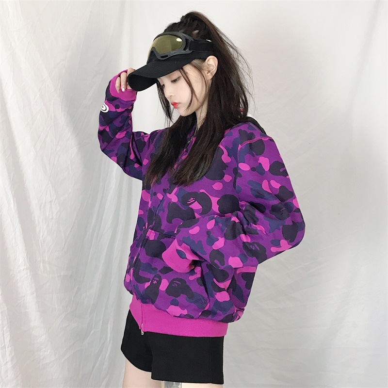 2019新款潮牌鲨鱼迷彩连帽卫衣女秋冬加绒嘻哈宽松bf情侣开衫外套