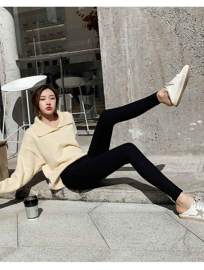 黑色加绒打底裤女2019年秋季新款高腰显瘦百搭泫雅裤修身小脚长裤