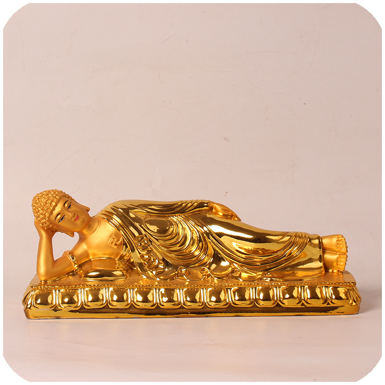 释迦摩尼卧佛像树脂金色镀金12英寸宽度像