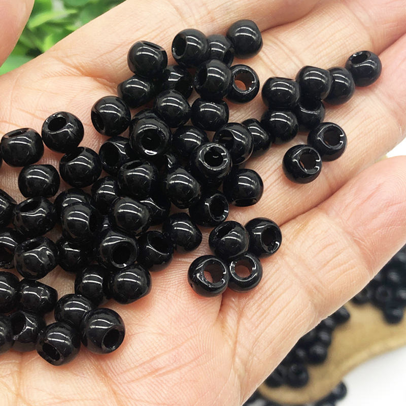 6mm珠子散珠黑色大孔玻璃珠子diy手工材料串珠饰品项链手链配件
