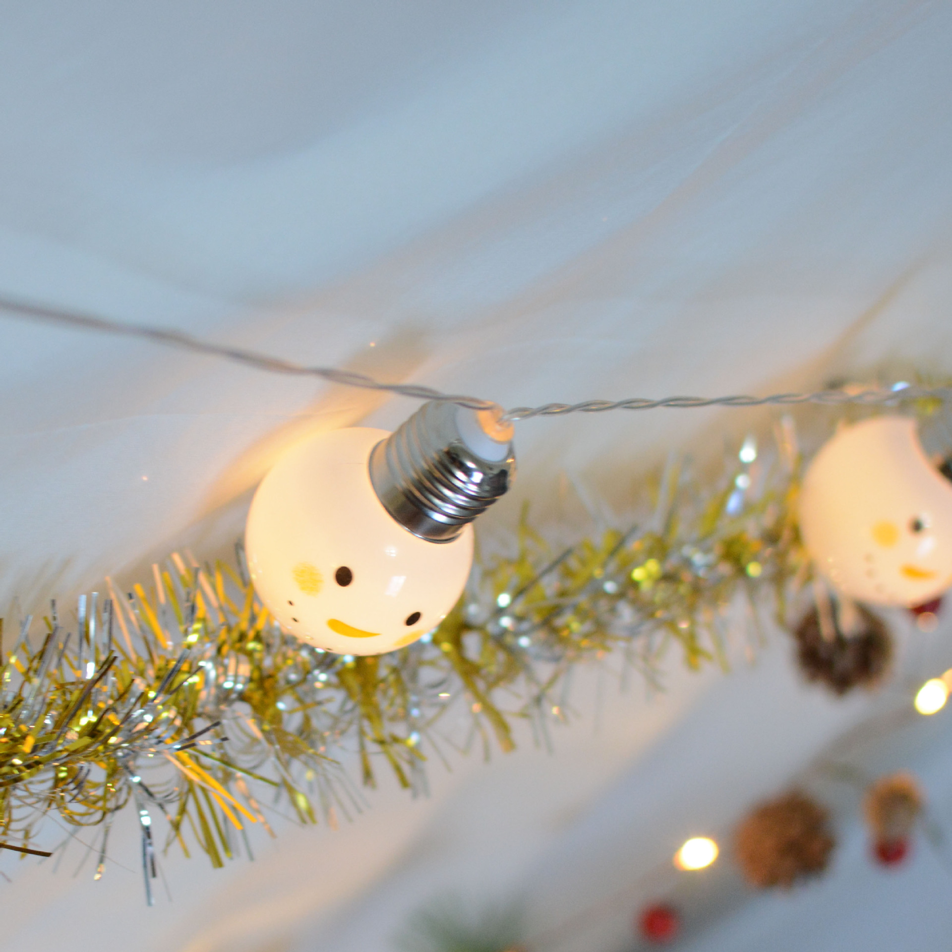 新品创意热销雪人灯串 led圣诞球泡灯串电池盒房间装饰灯户外彩灯