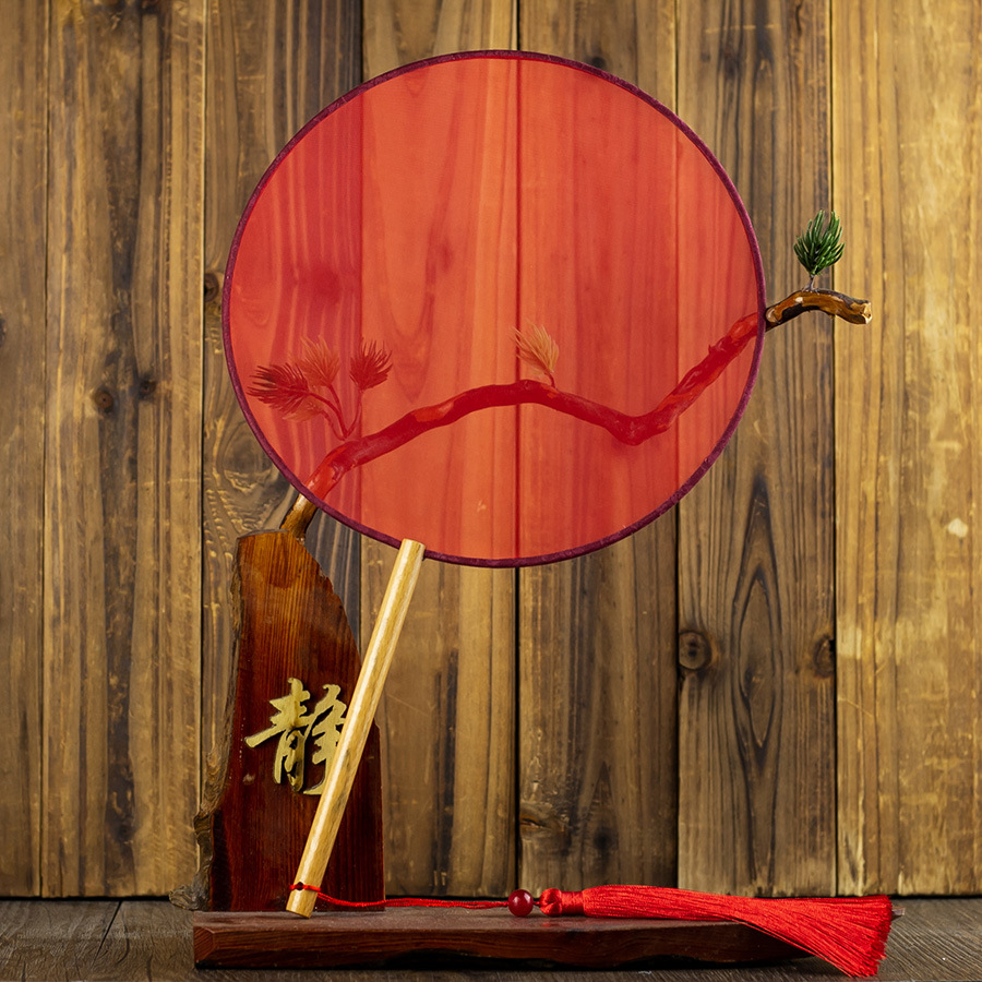 新娘团扇材料包扇子红扇半透明古风圆扇手捧花扇红色扇材料可定制