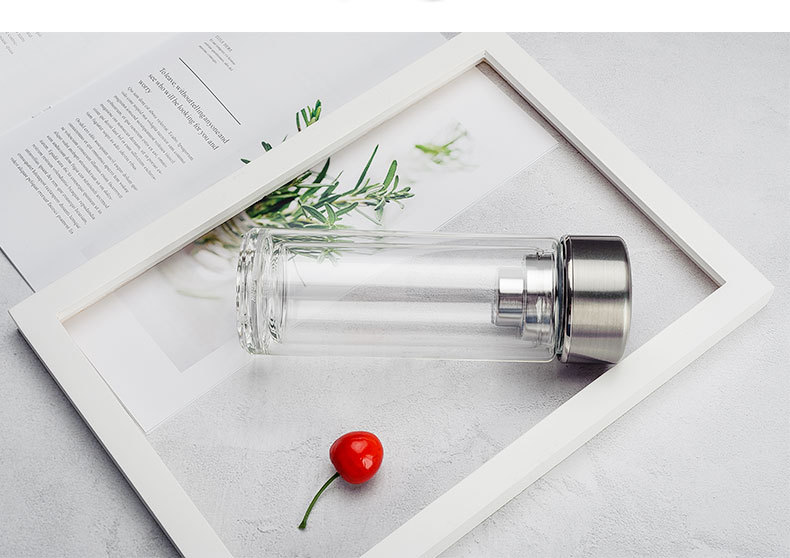 奋兴双层玻璃杯 礼盒装男女士商务泡茶杯家用喝水杯fx1729-375ml