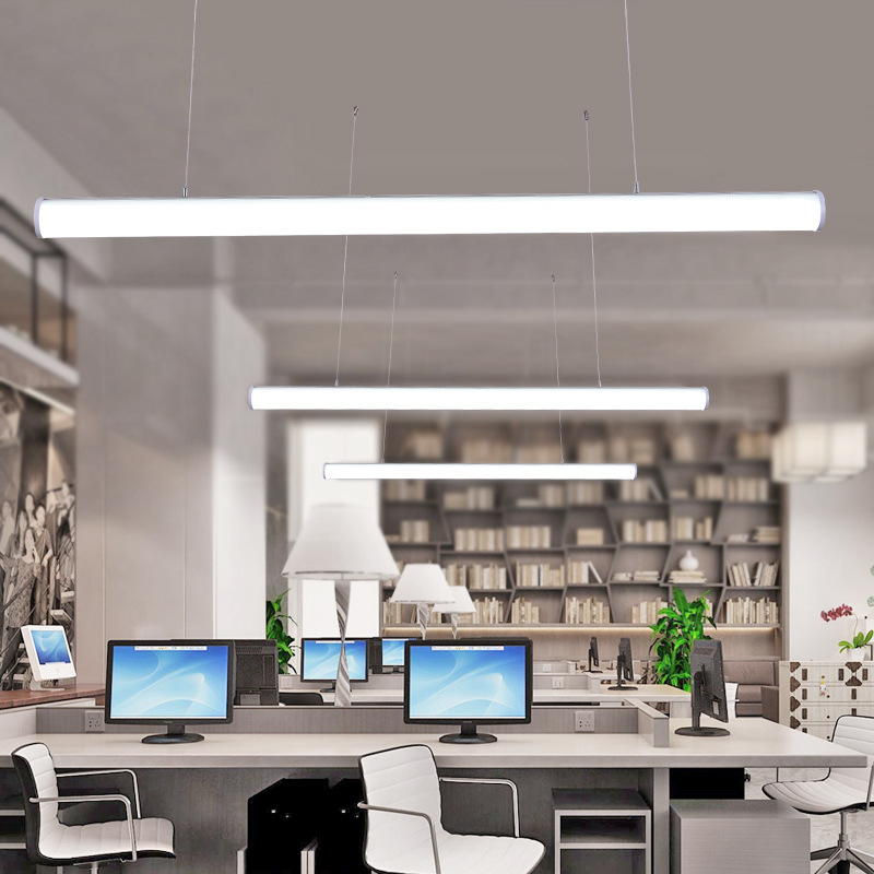 简约办公室日光灯现代风格轻奢新款吊灯led圆形长条办公吊灯