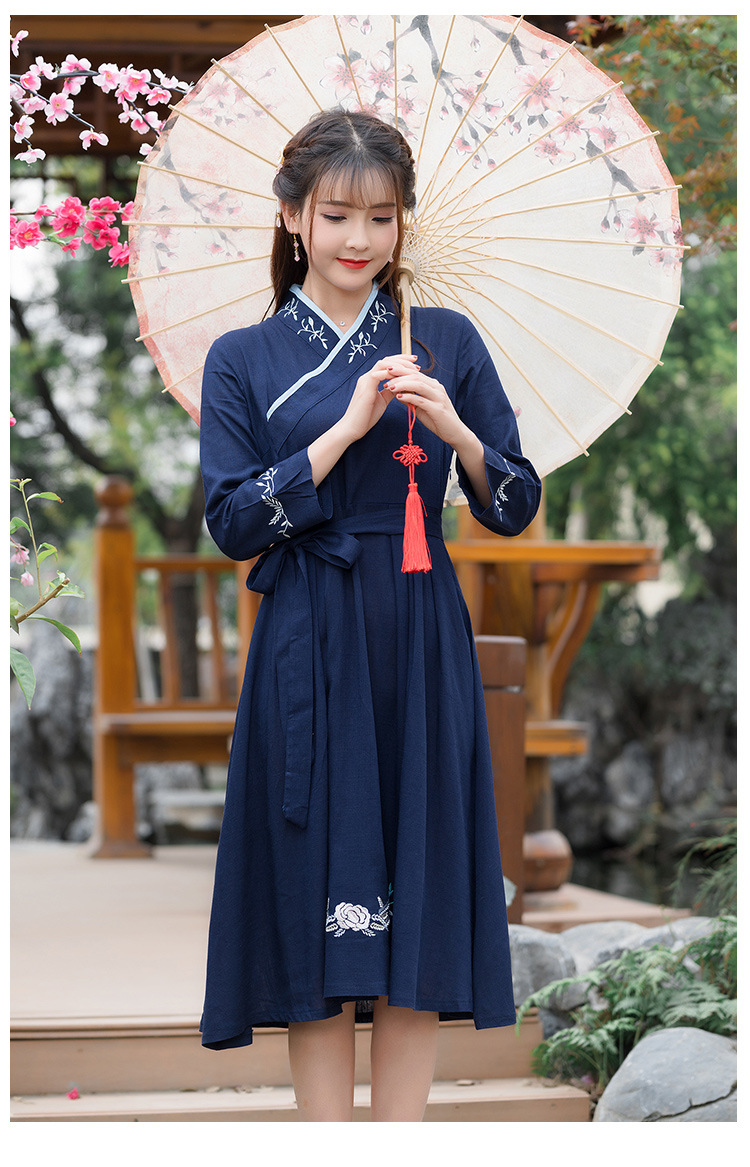 汉服绣花交领中国风汉元素日常古风连衣裙(货号 ys9124)