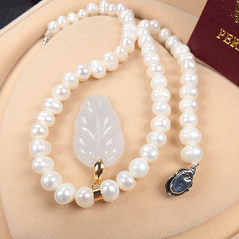 天然淡水珍珠项链a货翡翠吊坠送妈妈送婆婆送女友时尚项链