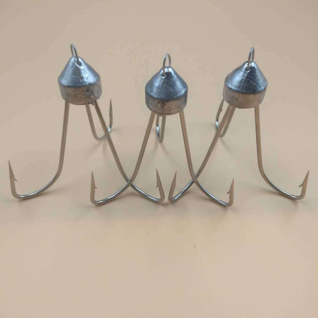小号圆铅三锚钩五爪锚鱼钩大号5锚钩银色铅坠挂鱼五本白鲢钩免邮