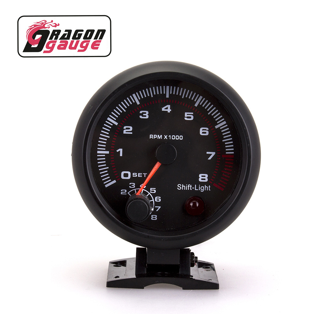 厂家直销汽车改装仪表 白光黑面转速表 12v赛车通用转速表