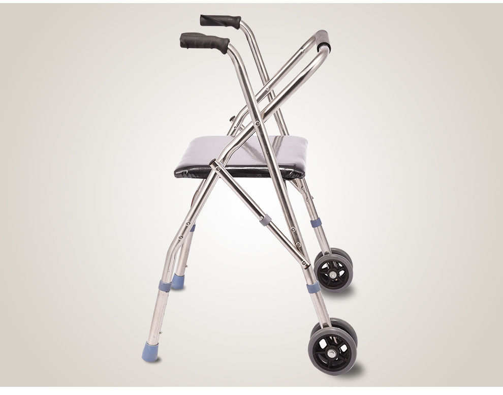 加厚25管不锈钢双轮助行器 老人轮座助步器 残疾人折叠辅助器