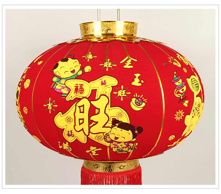 义乌植绒布福字灯笼长杆绒布大红灯笼春节新年装饰品广告灯笼定做