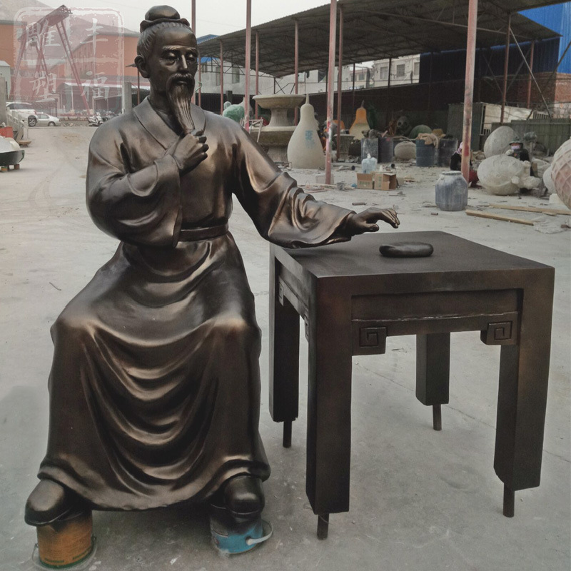 玻璃钢树脂仿铜人物华佗 历史名医华佗治病号脉中医雕塑