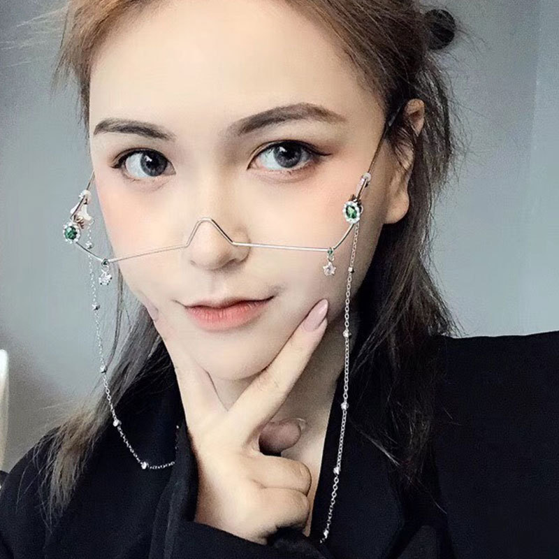 复古风流苏眼镜女带链子水滴吊坠装饰眼镜架网红眼镜框眼饰下半框