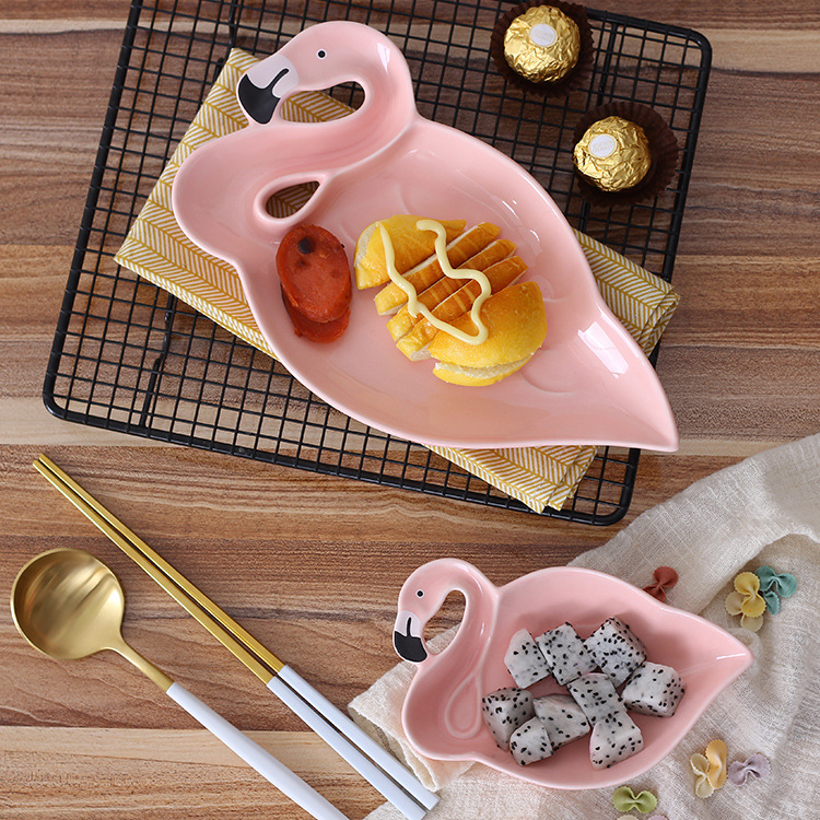 Nordic Ins Pink Flamingo Ceramic Creative Special Plate Small Bowl Breakfast Plate Dessert Bowl Decorative Fruit Plate