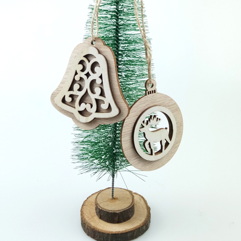 2020新款圣诞节装饰创意木质工艺品圣诞挂件镂空圣诞树挂件2个装