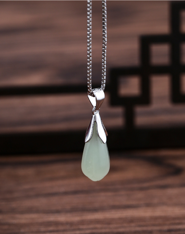 925纯银水滴吊坠扣玉坠夹扣diy玉兰花银扣头翡翠银扣子吊坠扣配件