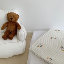 mini hapi鸭子绗缝刺绣垫子透气床单舒适纯棉婴幼儿被子摄影道具