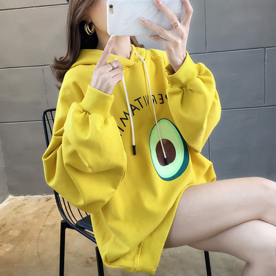 初秋超火cec牛油果绿连帽卫衣女2019韩版宽松印花外套潮