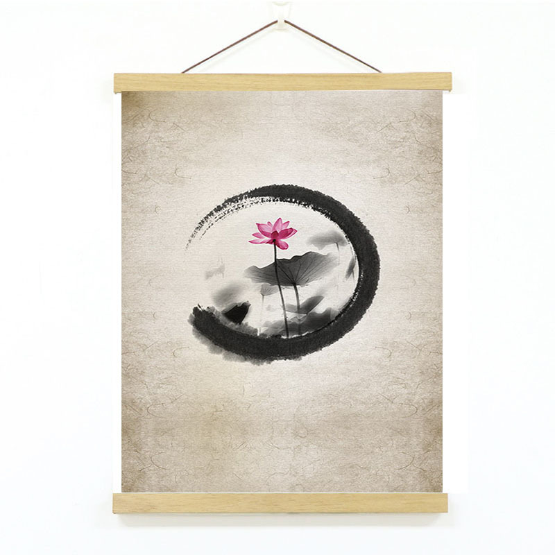 厂家批发 喷绘装饰画实木磁铁挂轴 书房新中式组合锦鲤挂轴画