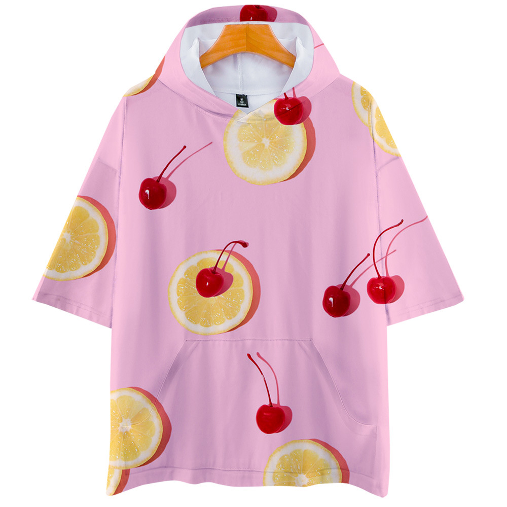 2019新款 吃货水果fruit 潮流个性化休闲 3d带帽短袖t恤代发