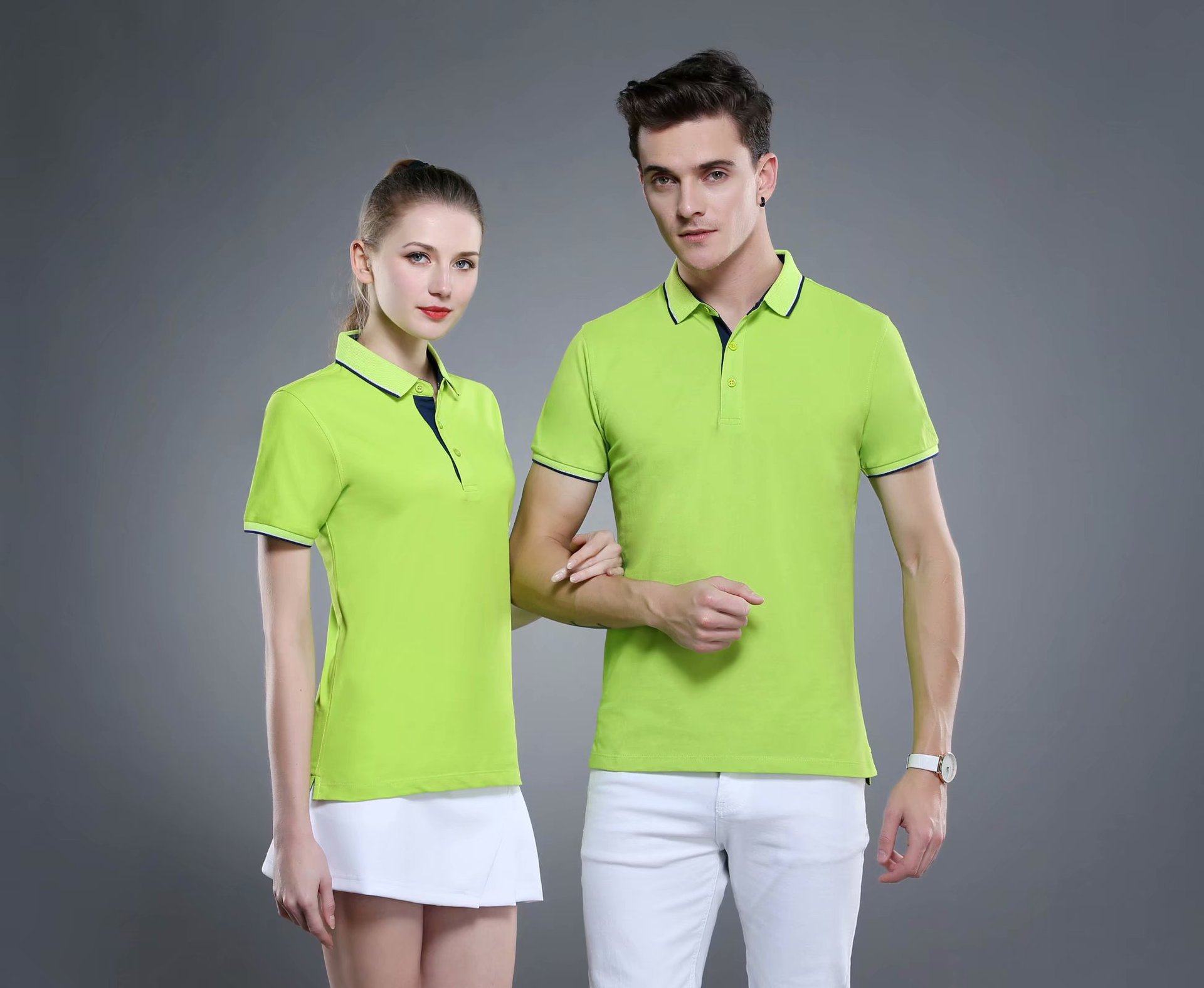 批发定制工作服t恤衫纪念班服拼色立领polo衫短袖工装定制刺绣印
