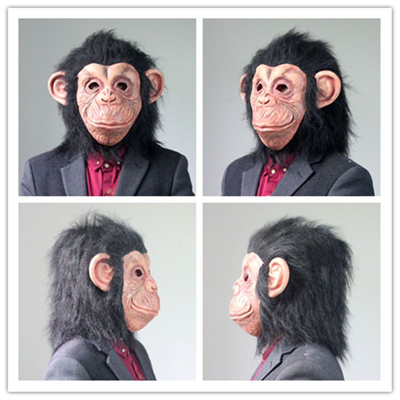 猩猩面具猿人猴子毛绒乳胶头套万圣节大嘴猴化妆舞会道具