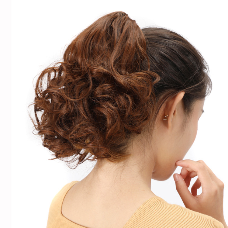 ponytail extensions short curly hair claw clip ponytail small volume realistic short hair ponytail clip-on pear-shaped hair roll chemical fiber wig ponytail