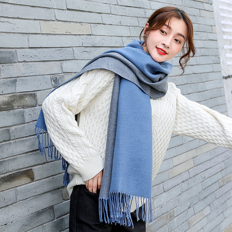 Cashmere Scarf Winter British Style Double-Sided Two-Color Long Tassel Shawl Check Pattren All-Match Scarf for Women Autumn and Winter