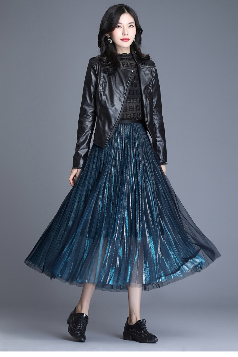 女装2019夏季新款半身裙 韩版高腰显瘦变色网纱半身裙一件代发