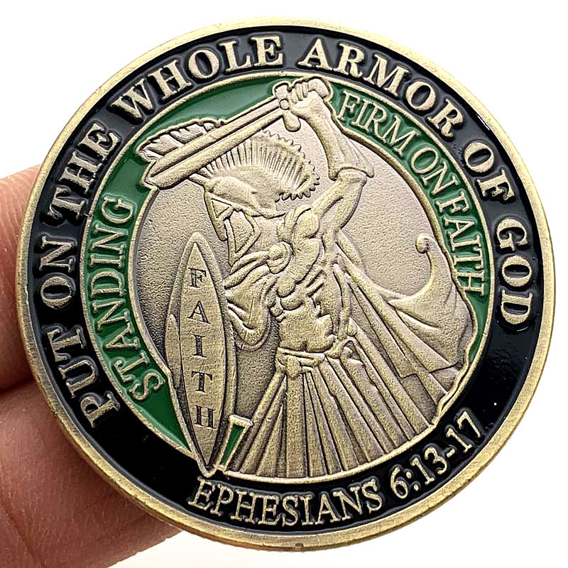 美国铠甲勇士青古铜彩绘纪念币 收藏骑士浮雕盔甲战士硬币纪念章