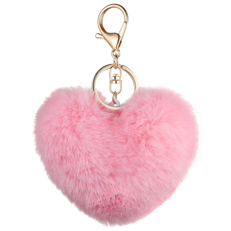 New Imitation Rex Rabbit Hairy Ball Heart Keychain Creative Plush Peach Heart Luggage Accessories Personality Automobile Hanging Ornament