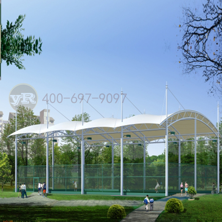 学校膜结构球场遮阳棚设计简易防晒张拉膜网球场雨棚安装