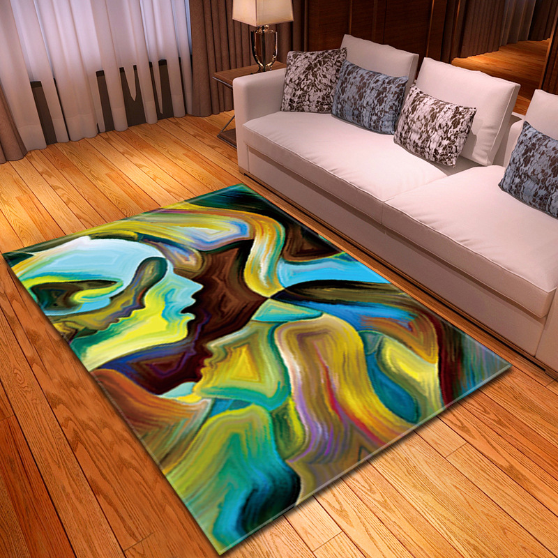 抽象油画彩客厅地毯卧室餐厅地垫ebay亚马逊货源一件代发图案定制