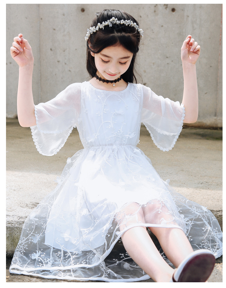 2020新款女童连衣裙白色蕾丝裙子儿童公主裙夏中大童女孩洋气礼服